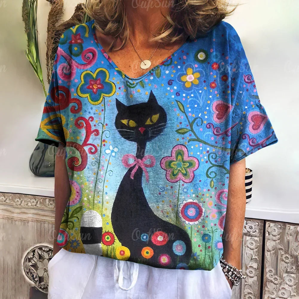 Collection Crazy Cats – T-shirts Oversize Femme à Motif Chat