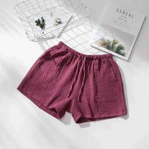 Songe short de pyjama 100 % coton, modèle Femme Bordeaux Prune, taille élastique