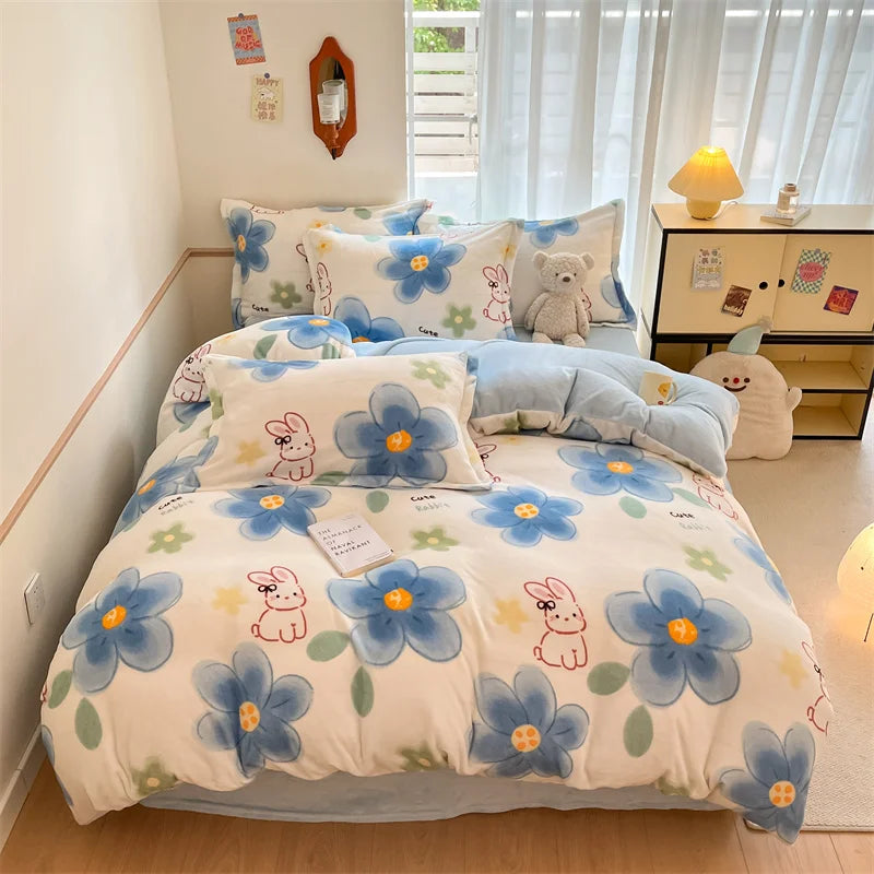 Housse Couette Velours Enfant Motifs Cartoon Douce Chaude 150-220cm