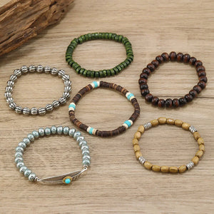 Bracelets ethniques en cuir et perles – Lot de 5 à 6 pièces – Style bohème et spirituel - bracelets cuir et pierres GoHappy
