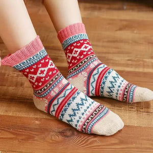 Paires Chaussettes Femme Chaudes Confort Rétro Ethnique Hiver par 5pcs - chaussettes d'hiver GoHappy