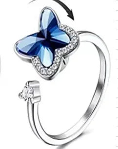 Bagues Spinner Rotatives Fleur Abeille en Cristal Argent Ajustables