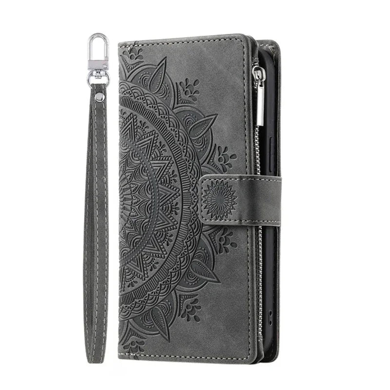 Protection iPhone Mandala Zip Portefeuille Cuir Gaufré Porte-Cartes - Coques pour téléphones portables GoHappy