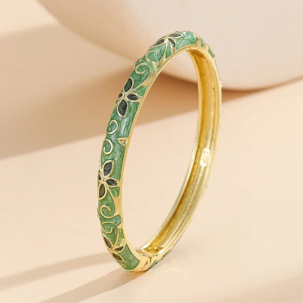 Verona Email bracelet jonc floral cloisonné doré - GoHappy