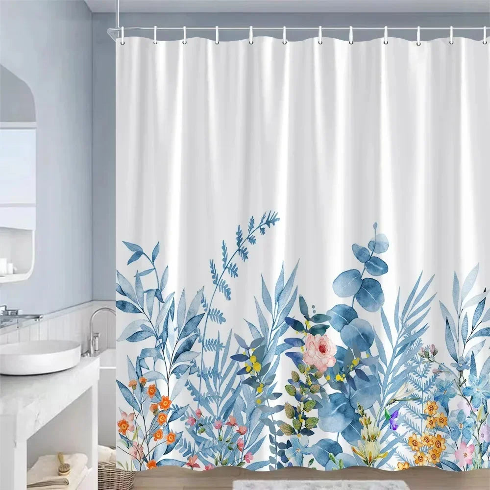 Rideau Douche Moderne Floral Polyester 11 Tailles + Crochets - rideau de douche GoHappy