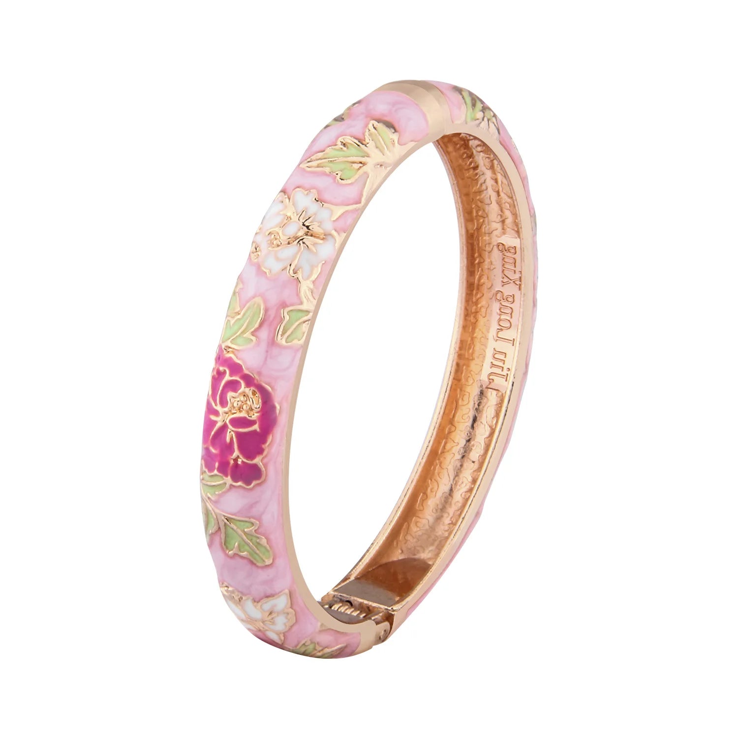 Jaipur Email bracelet jonc floral plaqué or rose