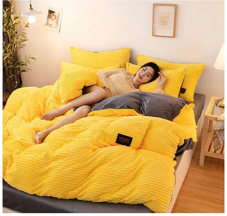 Parure Lit Velours 3 Pièces Housse Couette Taies Hiver