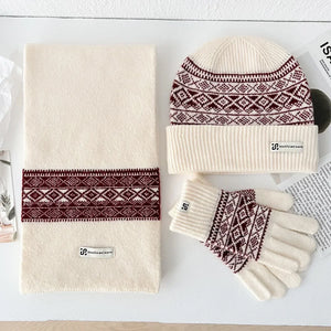 Ensemble Hiver Femme 3 Pièces Écharpe Bonnet Gants Laine Doux - bonnet hiver GoHappy
