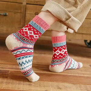 Paires Chaussettes Femme Chaudes Confort Rétro Ethnique Hiver par 5pcs - chaussettes d'hiver GoHappy