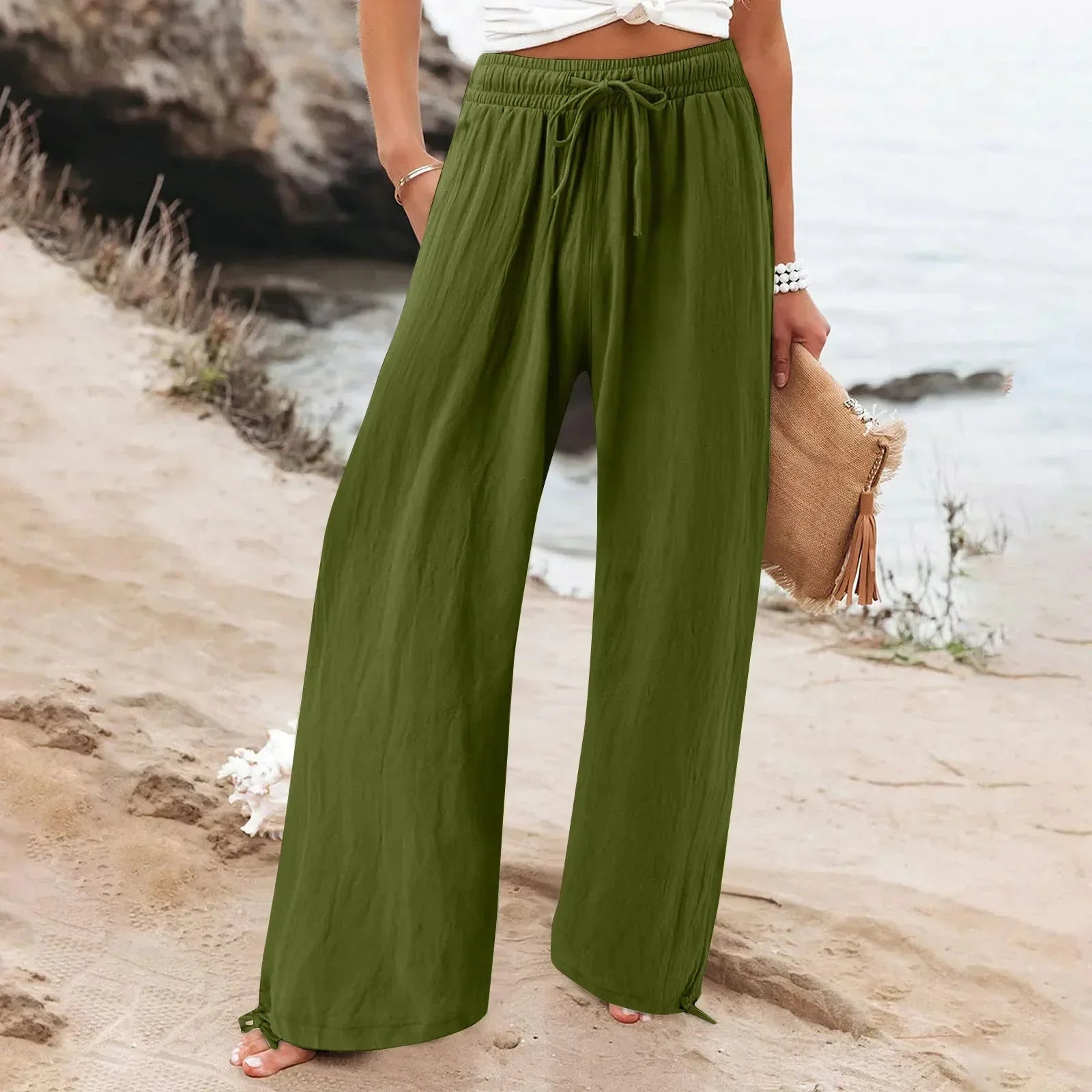 Pantalon Large Femme Fluide Été – 18 Coloris, Poches, Taille Élastique - pantalon fluide femme GoHappy
