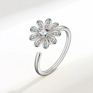 Bagues Spinner Rotatives Fleur Abeille en Cristal Argent Ajustables - bague femme GoHappy