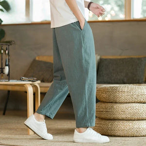 pantalon ample homme coton vert décontracté léger style japonais GoHappy France