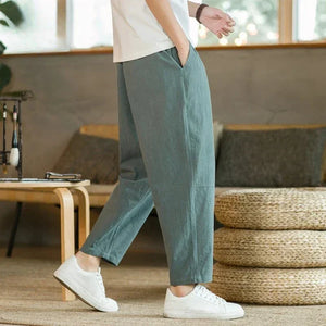 pantalon ample homme coton vert décontracté léger style japonais GoHappy France