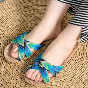 Mules femme lin léger semelle EVA maison été - tongs GoHappy