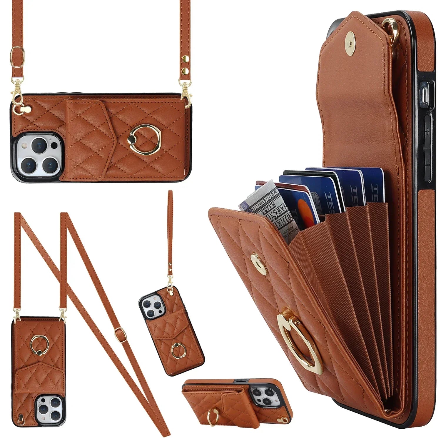Coque Portefeuille Matelassée Bandoulière iPhone Apple 11 au 16 & plus - coque pour smartphone GoHappy