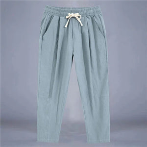 pantalon fluide lin femme bleu clair taille élastique confortable GoHappy.fr