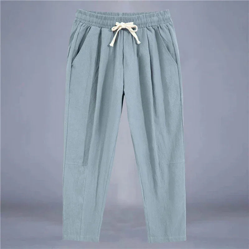 pantalon fluide lin femme bleu clair taille élastique confortable GoHappy.fr
