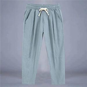 pantalon fluide lin femme bleu clair taille élastique confortable GoHappy.fr