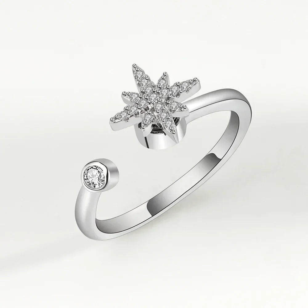 Bagues Spinner Rotatives Fleur Abeille en Cristal Argent Ajustables - bague femme GoHappy