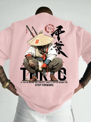 t-shirt rose samouraï Tokyo design japonais homme streetwear tendance GoHappy.fr