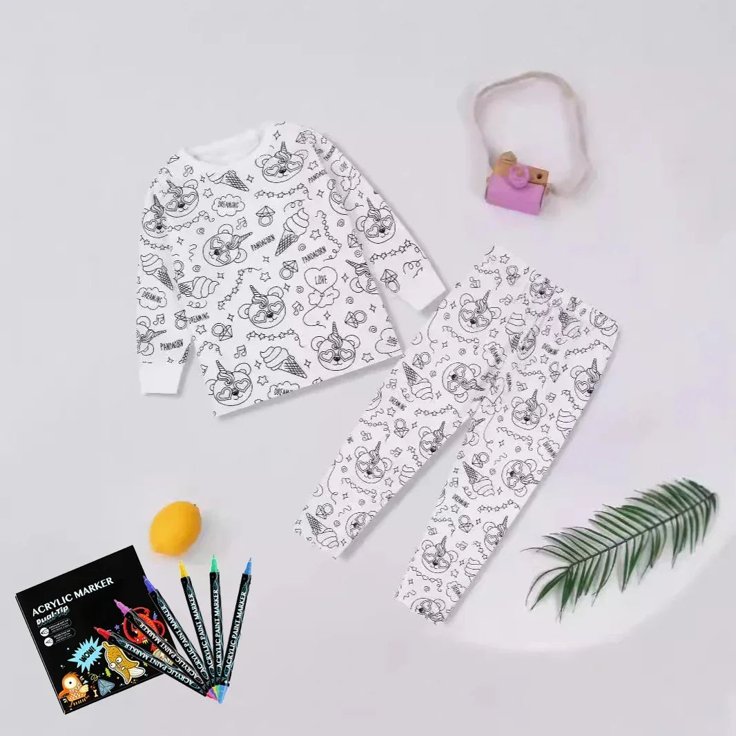 Pyjama Enfant à Colorier Créatif Réutilisable 6 Feutres Inclus - pyjamas coloriage GoHappy