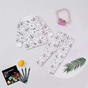 Pyjama Enfant à Colorier Créatif Réutilisable 6 Feutres Inclus - pyjamas coloriage GoHappy