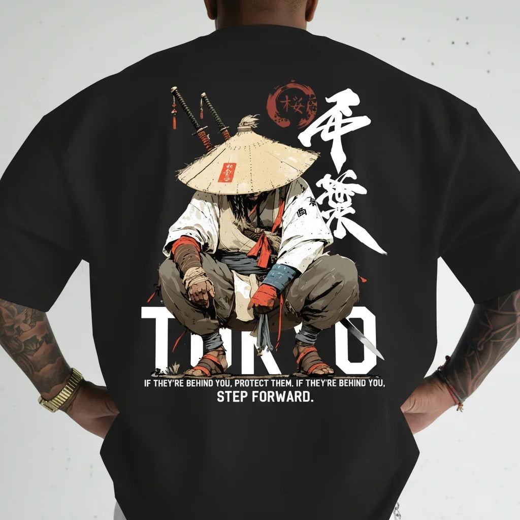 t-shirt homme noir samouraï Tokyo graphique japonais citation tendance GoHappy.fr