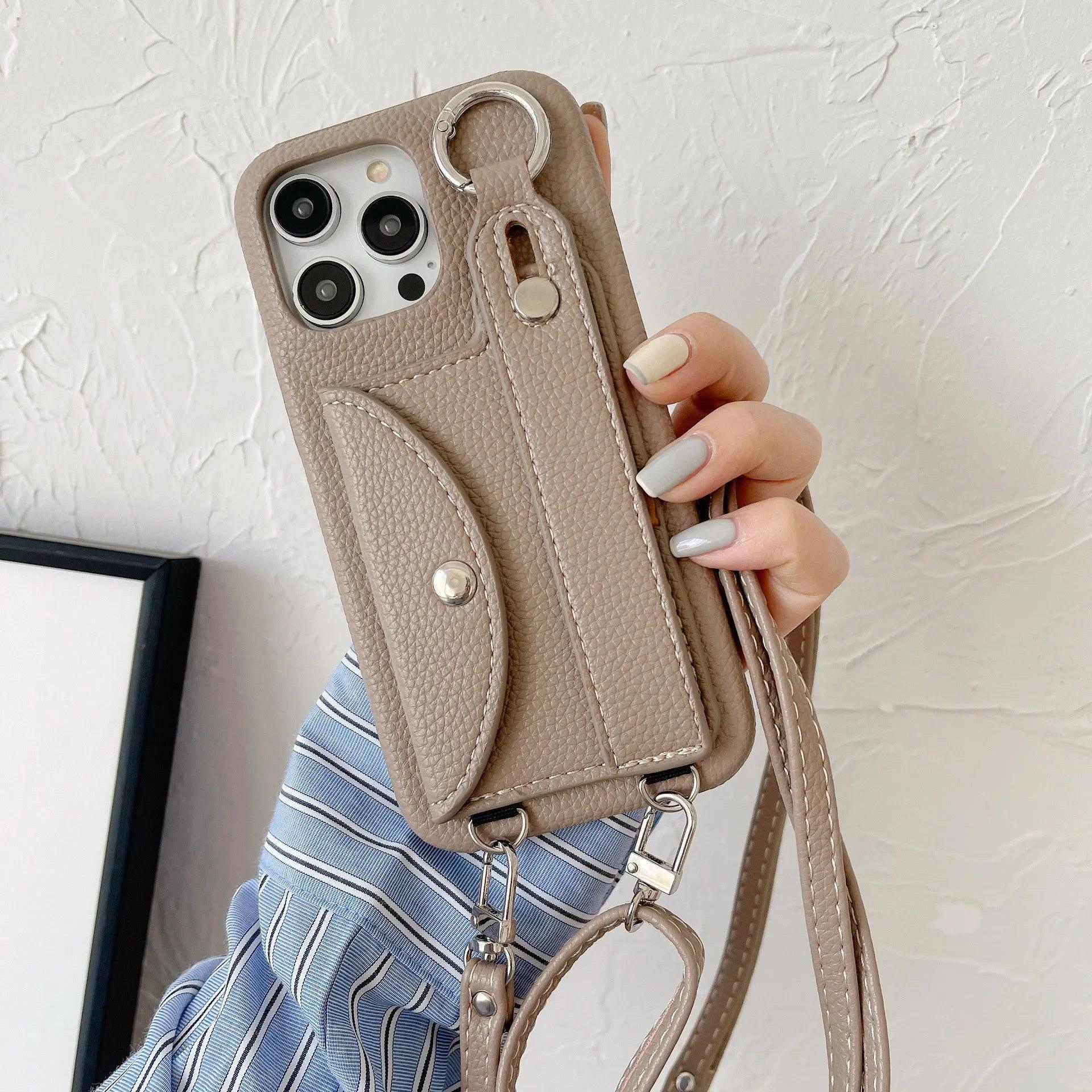 Coque Bandoulière iPhone en Cuir PU avec Porte-cartes et Sangle - coque pour smartphone GoHappy
