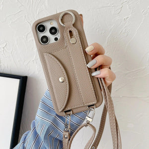 Coque Bandoulière iPhone en Cuir PU avec Porte-cartes et Sangle - coque pour smartphone GoHappy