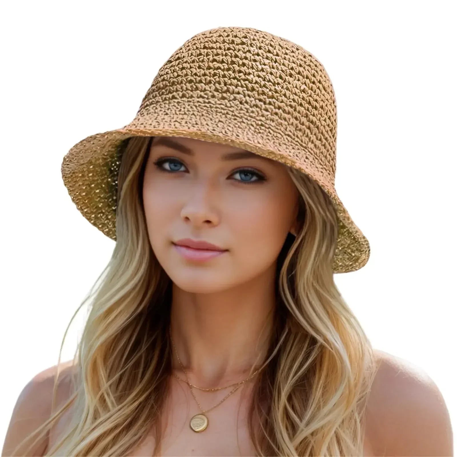 Chapeau Seau Paille Crochet Femme Pliable Protection UV - chapeau de plage GoHappy
