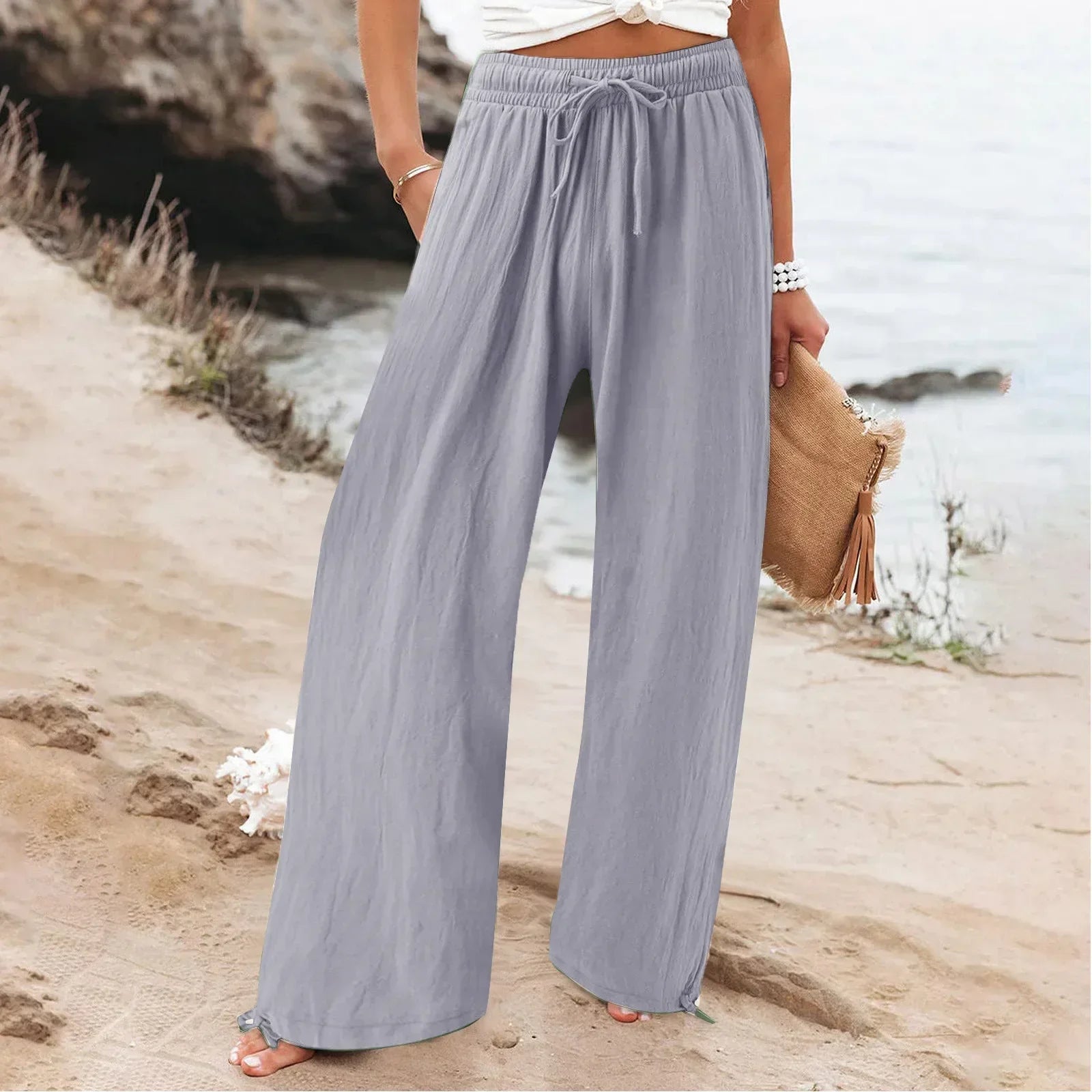 Pantalon Large Femme Fluide Été – 18 Coloris, Poches, Taille Élastique - pantalon fluide femme GoHappy
