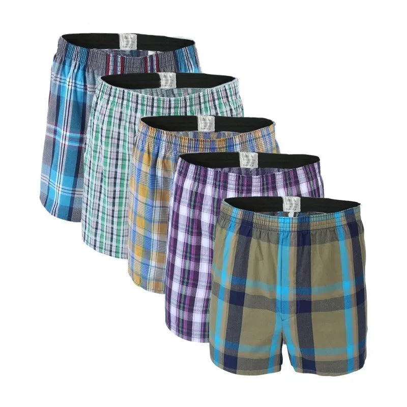 Lot 5 Boxers Homme Coton Respirant Carreaux Grande Taille S-6XL