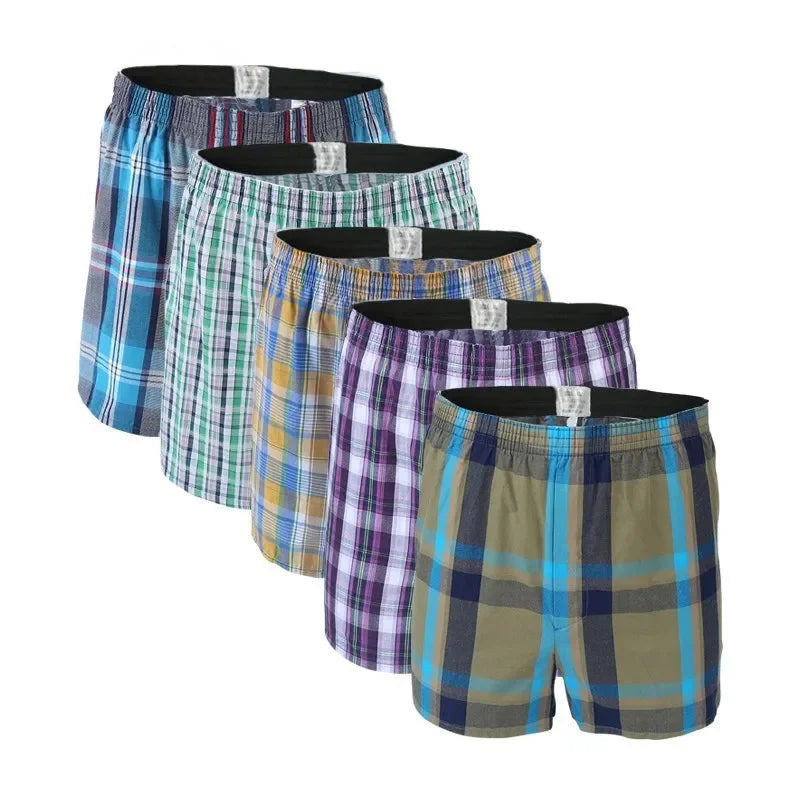 Lot 5 Boxers Homme Coton Respirant Carreaux Grande Taille S-6XL