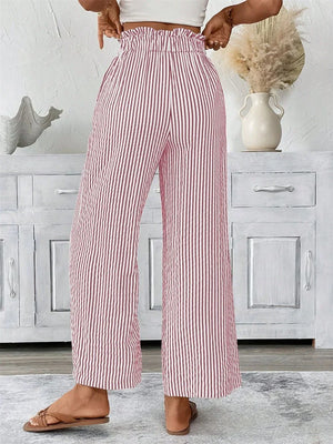 Pantalon Large Rayures Femme Taille Haute Fluide Bohème - pantalons larges GoHappy