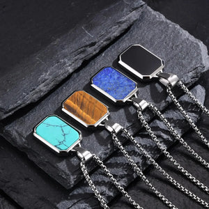 Collier Acier Pierre Naturelle Pendentif Tendance - collier homme GoHappy
