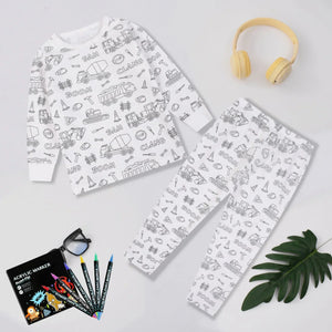 Pyjama Enfant à Colorier Créatif Réutilisable 6 Feutres Inclus - pyjamas coloriage GoHappy