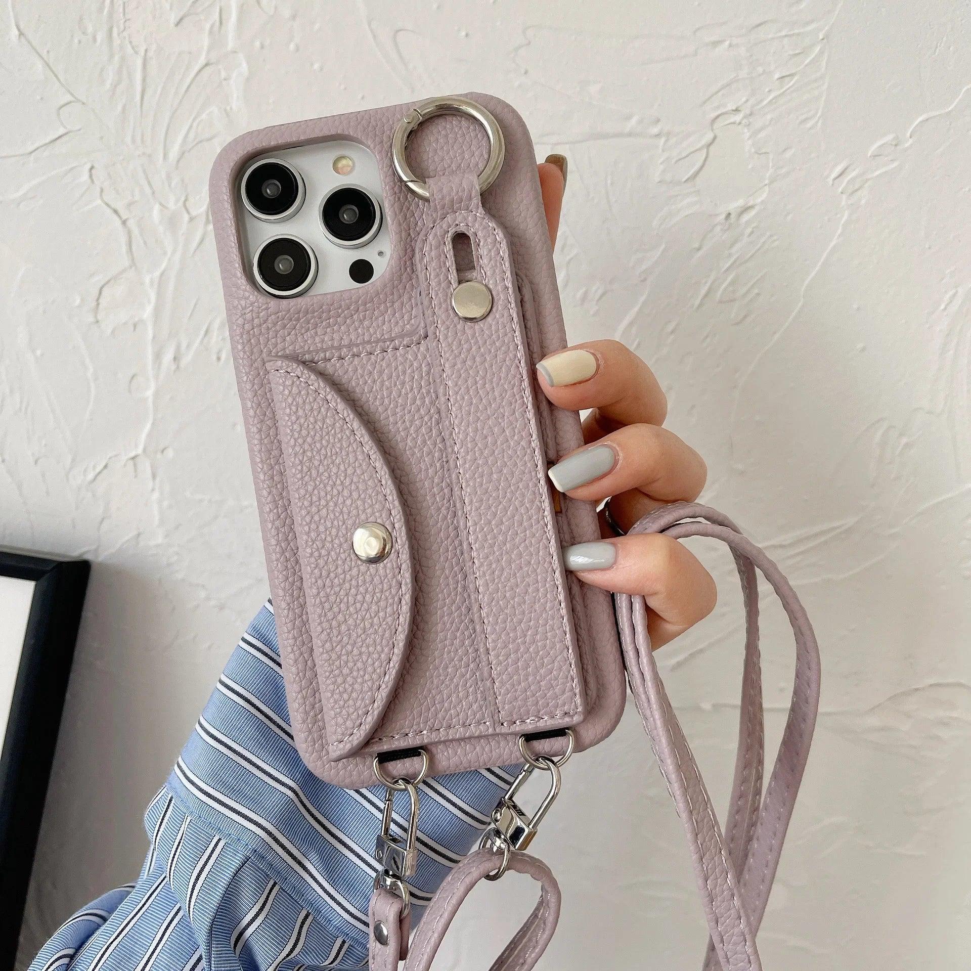 Coque Bandoulière iPhone en Cuir PU avec Porte-cartes et Sangle - coque pour smartphone GoHappy