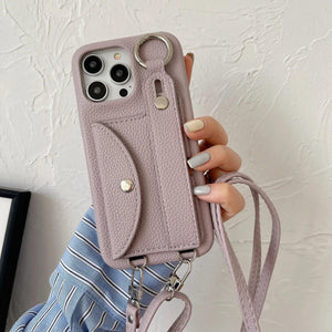 Coque Bandoulière iPhone en Cuir PU avec Porte-cartes et Sangle - coque pour smartphone GoHappy