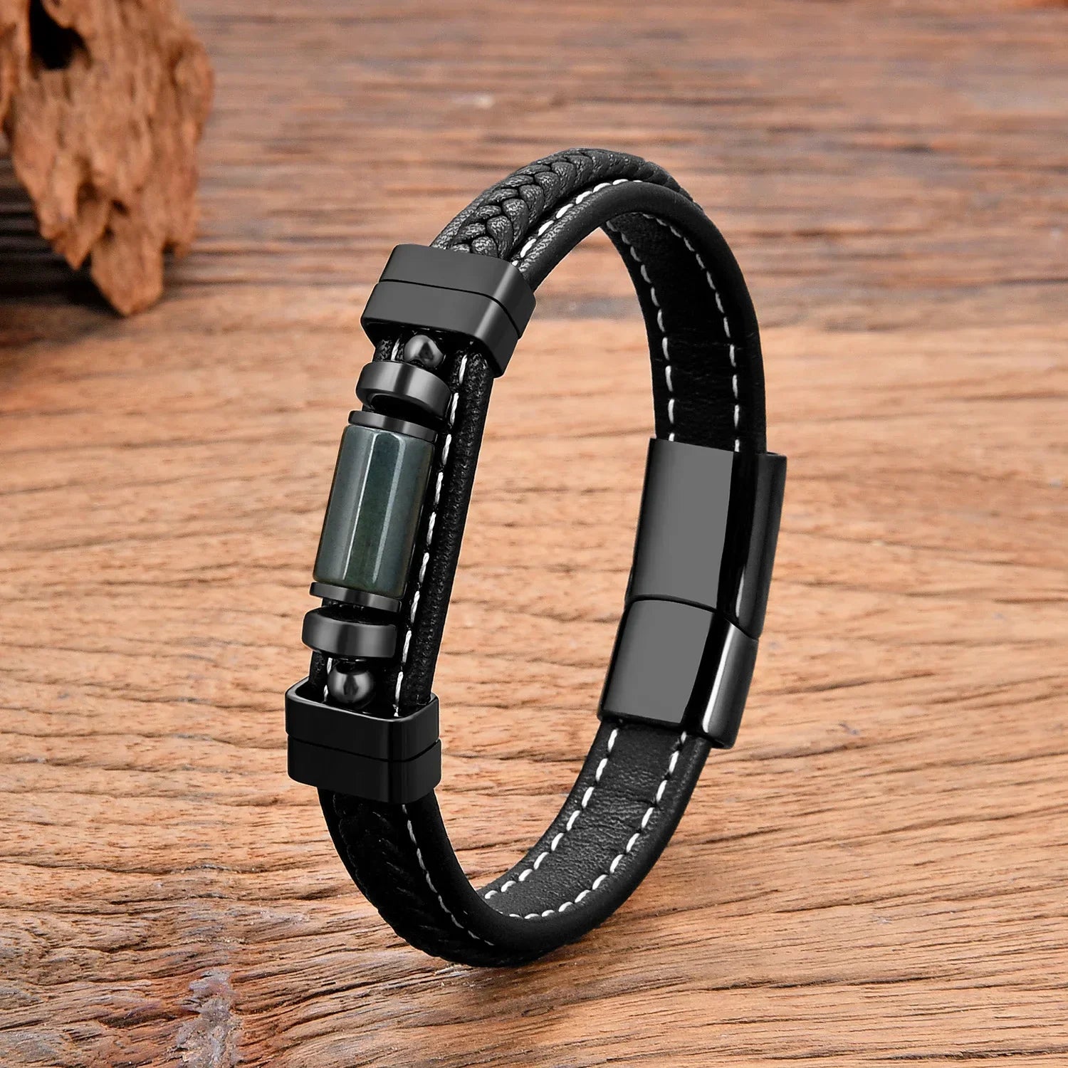 Bracelet Cuir Style et Bien-être en Pierres Naturelles pour Homme