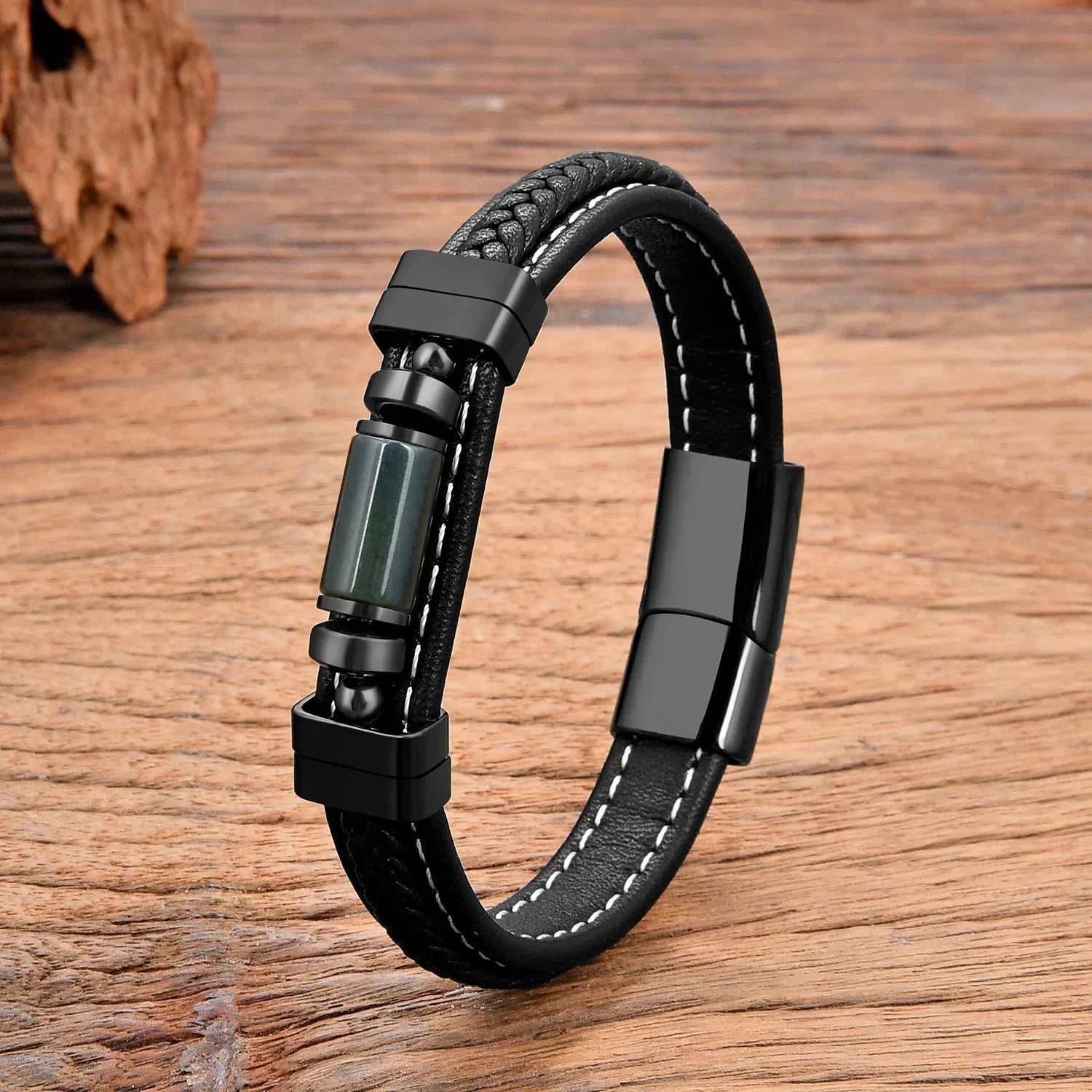 Bracelet Cuir Style et Bien-être en Pierres Naturelles pour Homme - bracelet en pierres naturelles GoHappy
