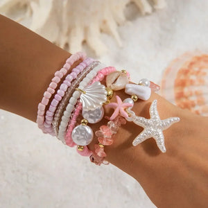 Set Bracelets Coquillage Perles Riz Étoile Mer Bohème Fait Main - Bracelets GoHappy
