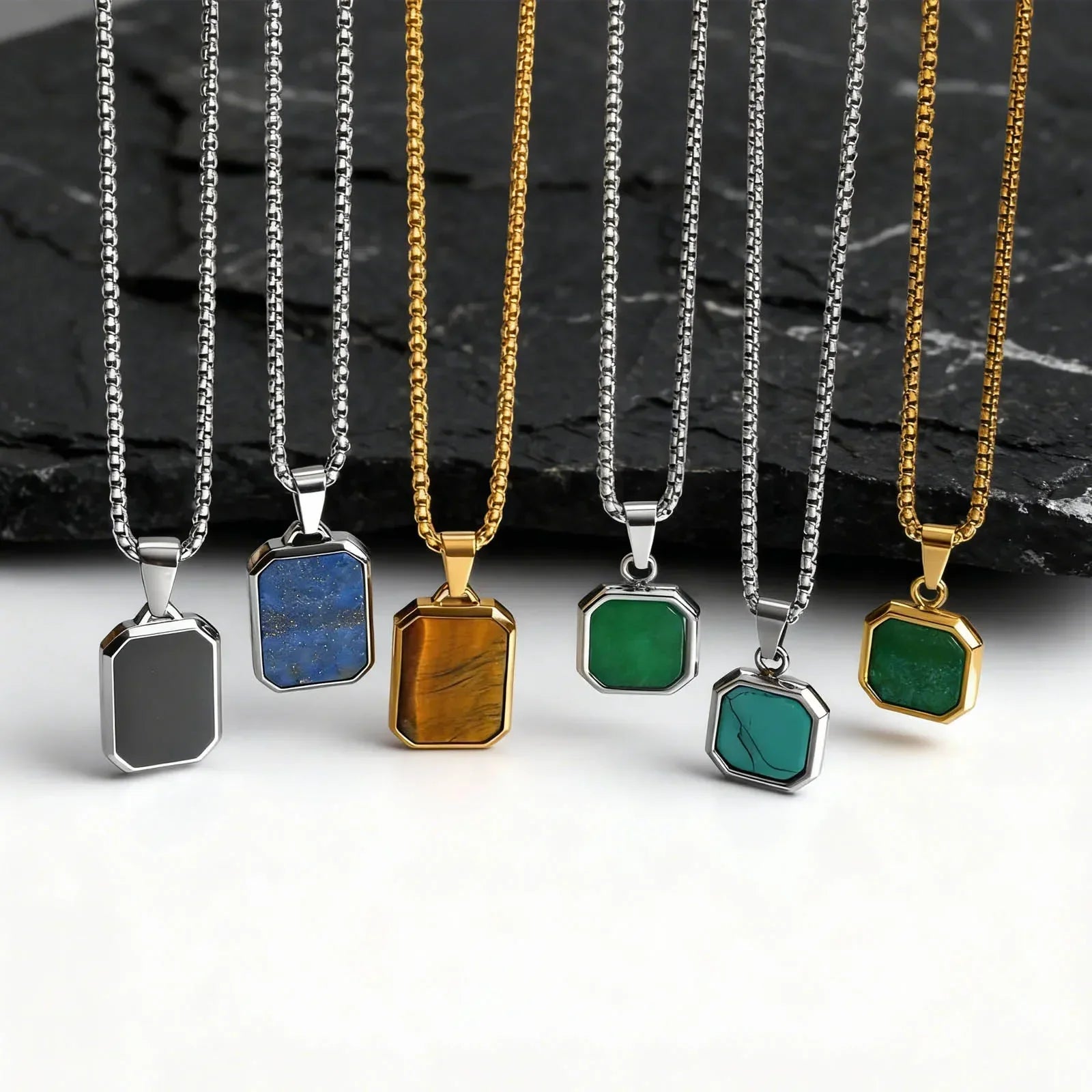 Collier Acier Pierre Naturelle Pendentif Tendance - collier homme GoHappy