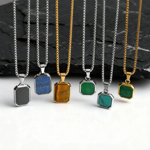Collier Acier Pierre Naturelle Pendentif Tendance - collier homme GoHappy