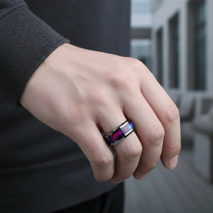 bague homme acier inoxydable effet galaxie violet et bleu bijou tendance GoHappy.fr