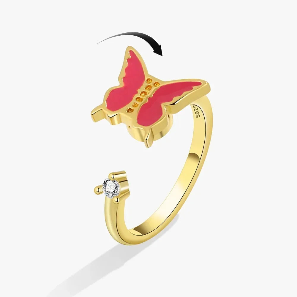 Bagues Spinner Rotatives Fleur Abeille en Cristal Argent Ajustables - bague femme GoHappy