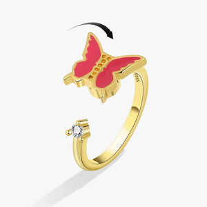 Bagues Spinner Rotatives Fleur Abeille en Cristal Argent Ajustables - bague femme GoHappy