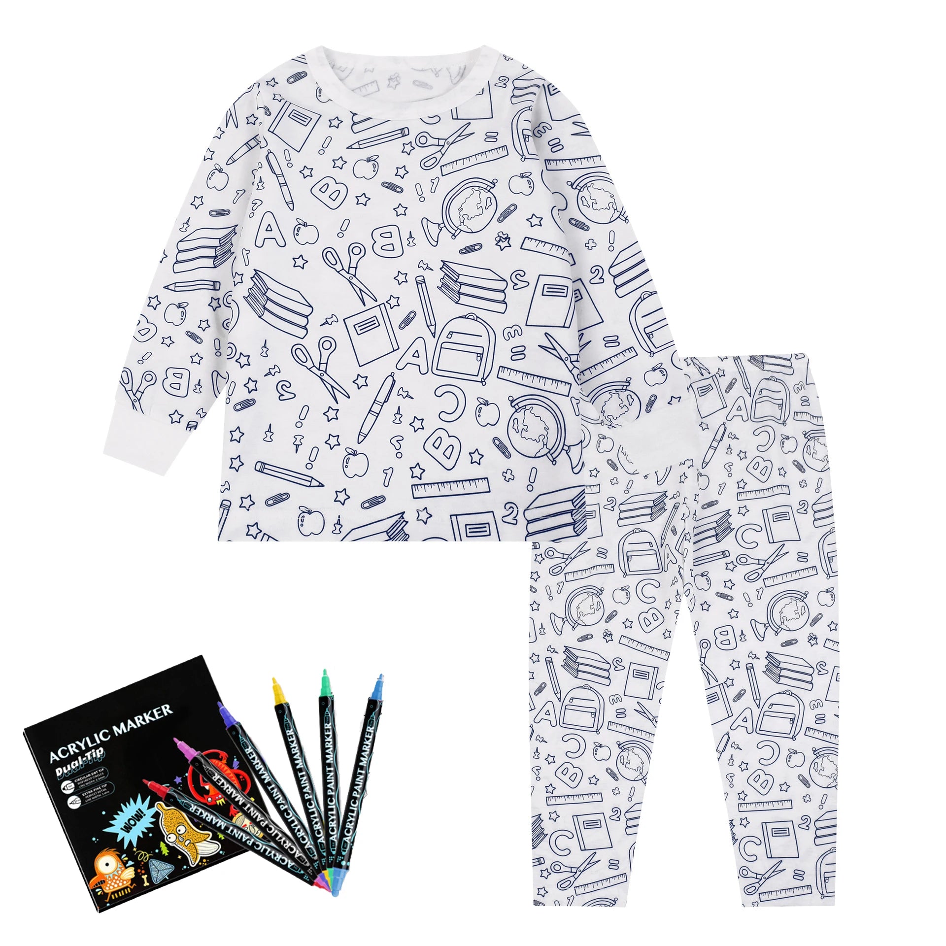 Pyjama Enfant à Colorier Créatif Réutilisable 6 Feutres Inclus