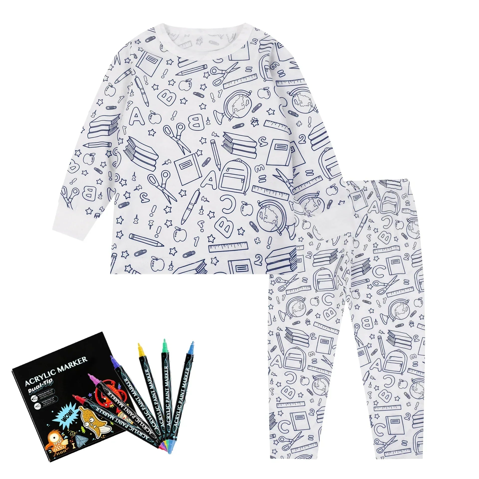Pyjama Enfant à Colorier Créatif Réutilisable 6 Feutres Inclus - pyjamas coloriage GoHappy