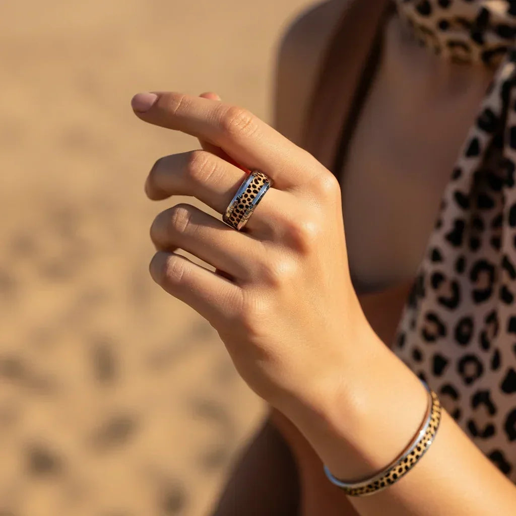 bague femme motif léopard acier inoxydable doré bijou tendance GoHappy.fr