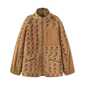 Veste Polaire Fleurie Femme Col Montant Zippée Épaisse Automne Hiver - Veste Polaire GoHappy